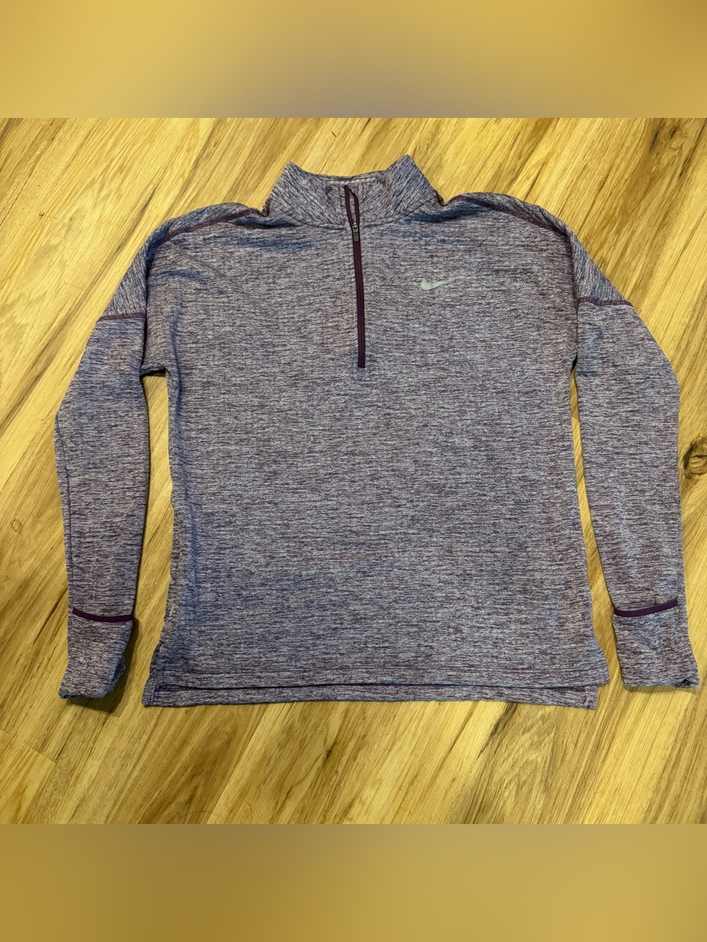 Nike Dri Fit Running 1/4 Zip Long Sleeve Thumb Holes Purple Pullover Women's M